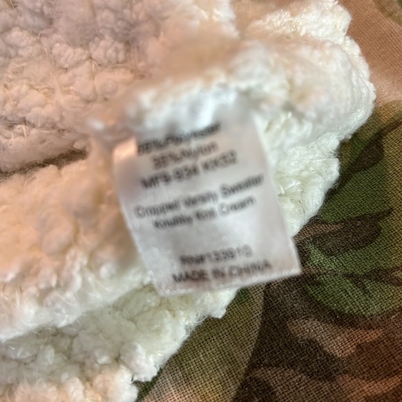 SHOW ME YOUR MUMU Size Medium Fuzzy Crop Varsity Sweater Nubby Ecru Ivory Soft - Picture 9 of 16